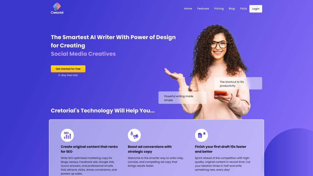 Cretorial - The Smartest AI Writer Website screenshot