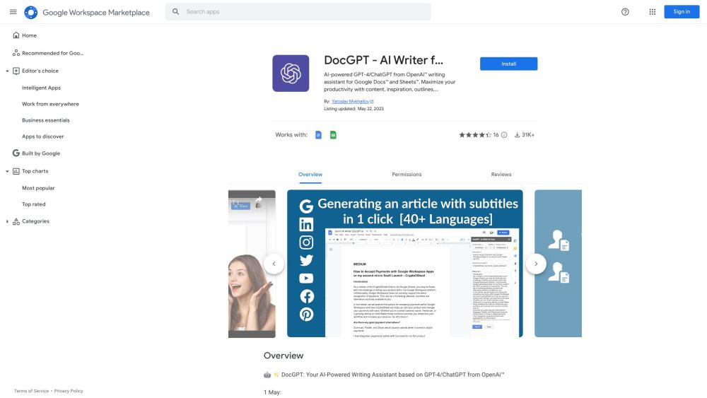 DocGPT: AI Tool for Content Writing and Productivity