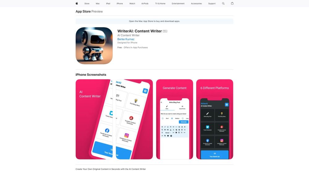 WriterAI Website screenshot