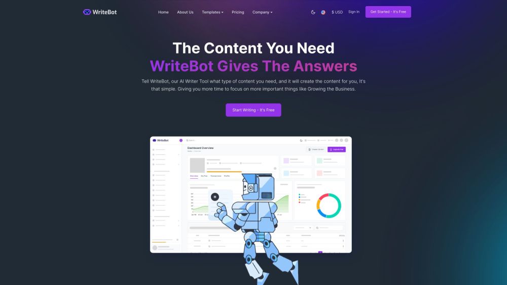 WriteBot AI Website screenshot
