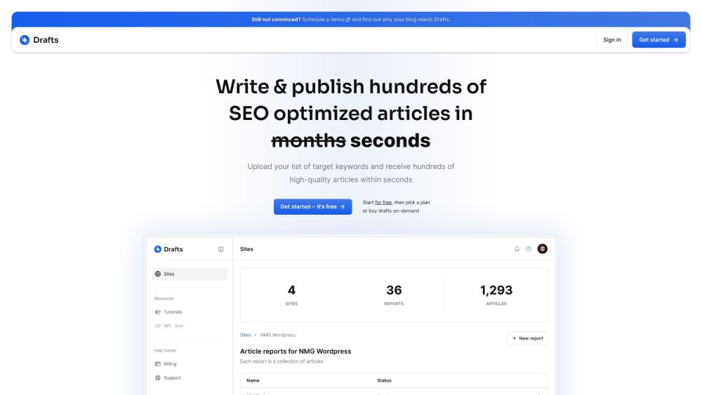 Drafts AI: AI SEO Engine for Generating & Publishing