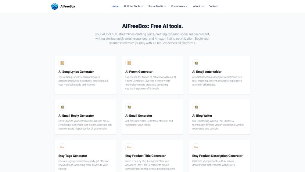 AIFreeBox: The AI Tool Hub for Crafting Lyrics, Dynamic Social Media Content, Writing Stories, Quick Email Responses, and Amazon Listing Optimization