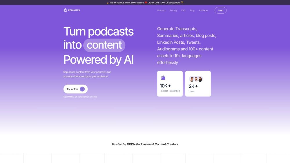 Podnotes: AI Tool for Podcast Transcription & Repurposing