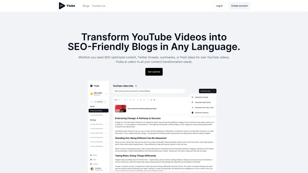 Ytube AI: AI Tool for Instant Video-to-Blog Conversion