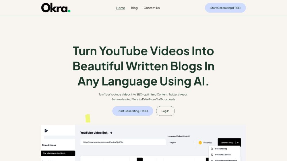 OKRA: AI Tool for YouTube Content Transformation