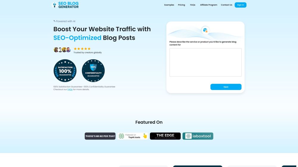 SEO Blog Generator Website screenshot