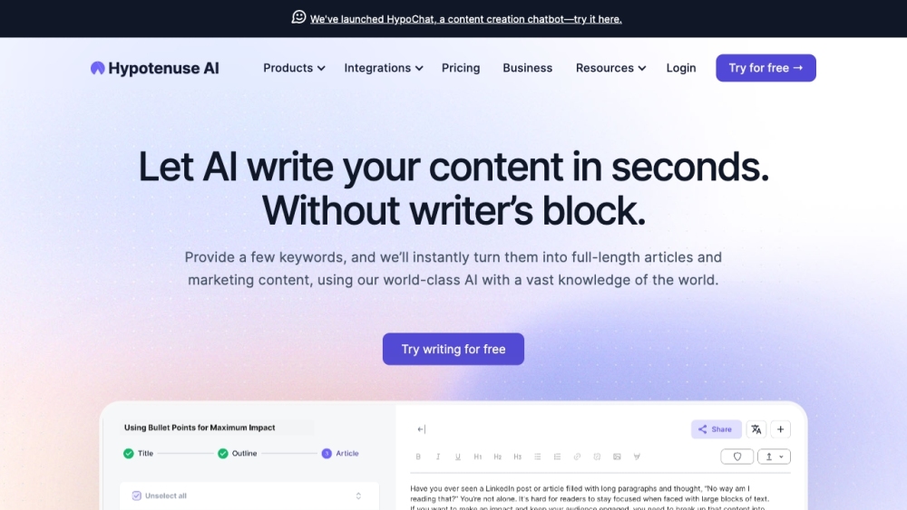 Hypotenuse AI: AI Writing Assistant & Text Generator