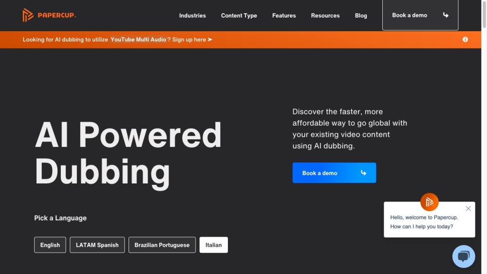 Papercup - AI Dubbing and Video Translation Software Website screenshot