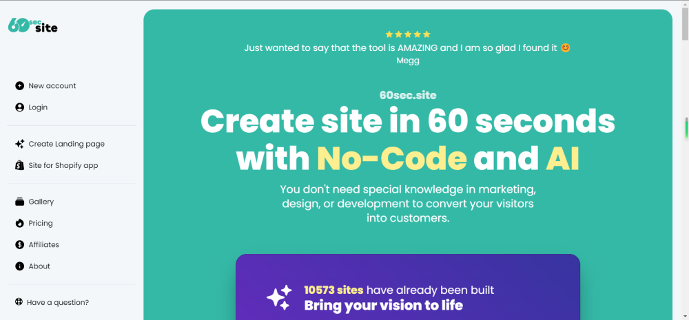 60sec.site: Custom Landing Pages AI Tool