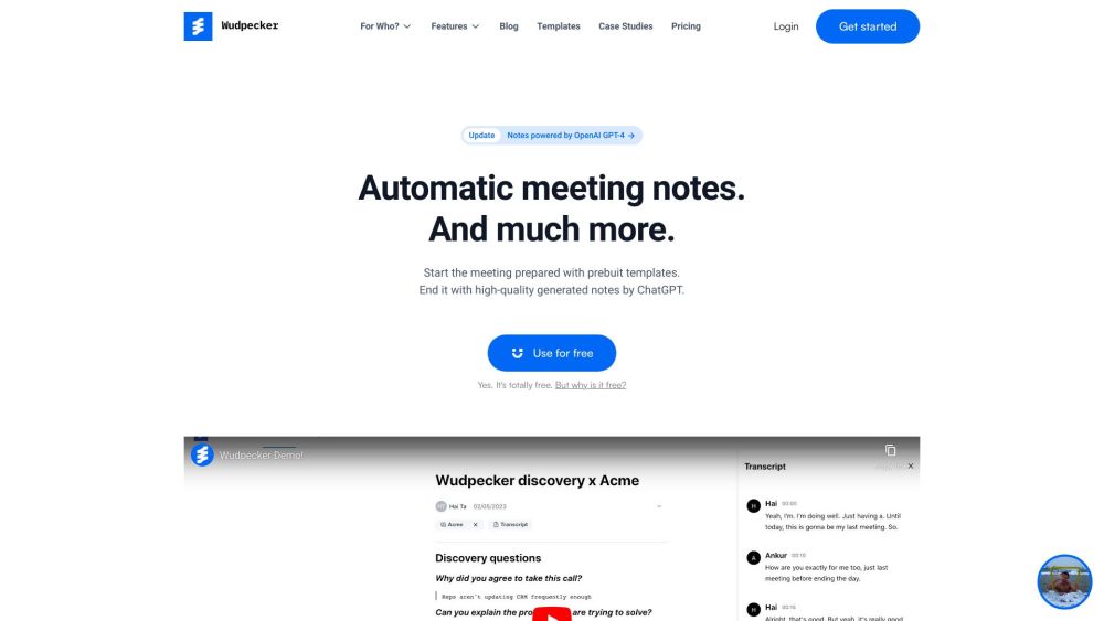 Wudpecker: AI Tool for Smart Meeting Summaries