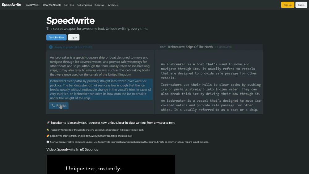 Speedwrite: AI Tool for Generating Original Text