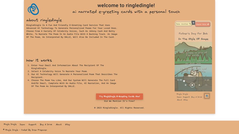 RingleDingle Home: AI-Poem Cards & Fun AI Tool