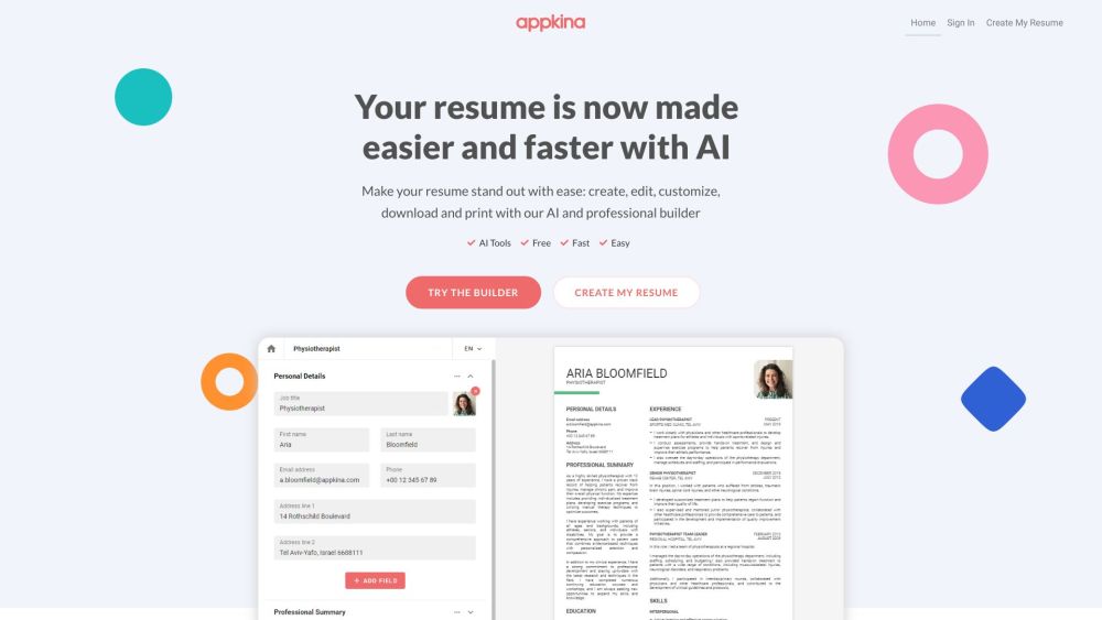 Appkina: AI Tool for Easy Resume Creation