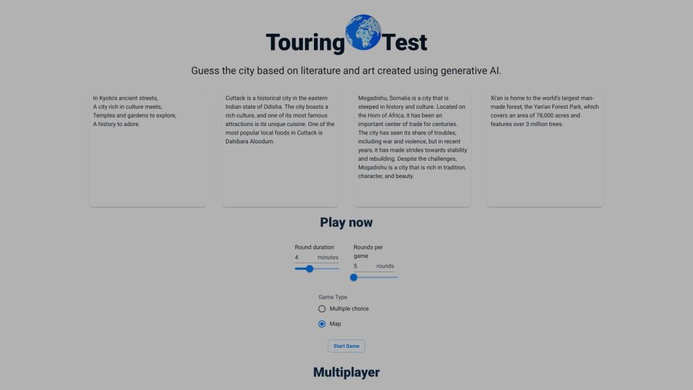 Touring Test: AI Tool for Guessing Cities