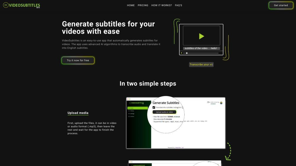 VideoSubtitles Website screenshot