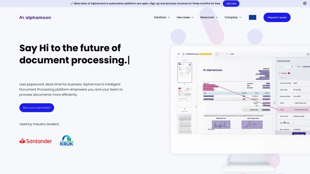 Alphamoon: AI Tool for Document Processing