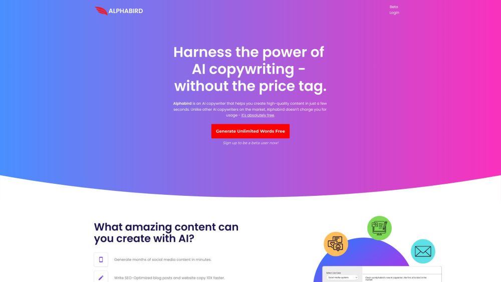 Alphabird AI Copywriter Website screenshot