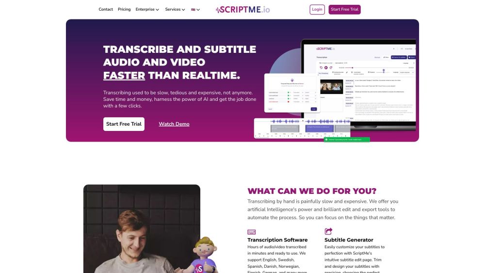 ScriptMe: Fast & Accurate Transcription & Subtitling Service - AI Tool for Audio & Video in 30+ Languages