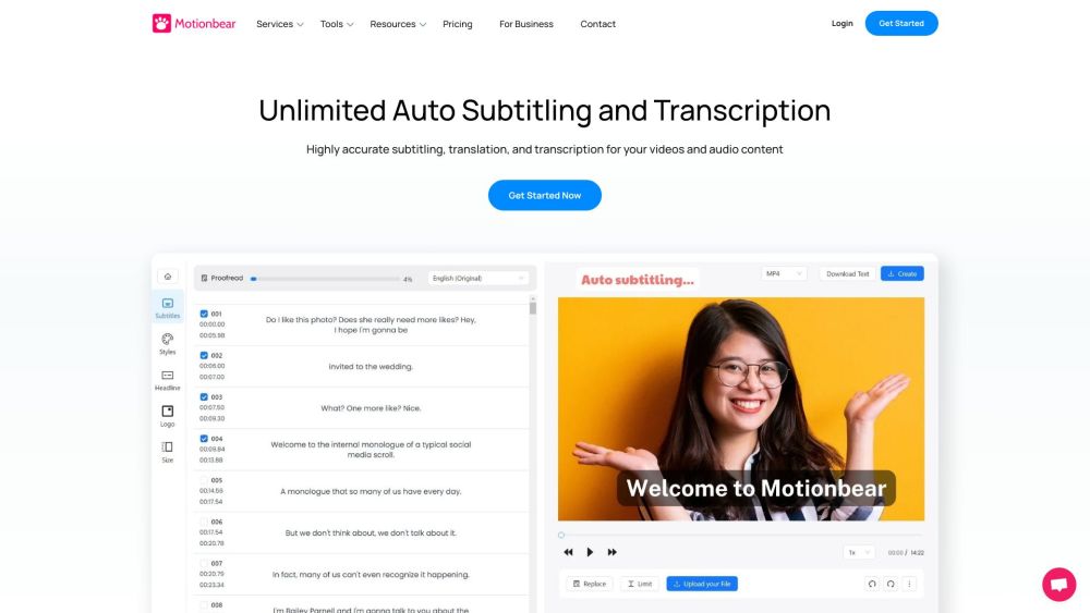 Motionbear.io: AI Tool for Fast Transcriptions & Subs