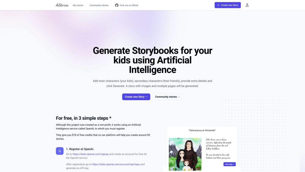 Story Generator Website screenshot