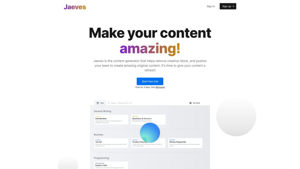 Jaeves AI Website screenshot