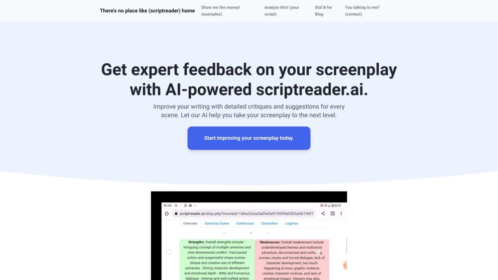 ScriptReader.ai: AI Tool for Screenplay Analysis & Feedback
