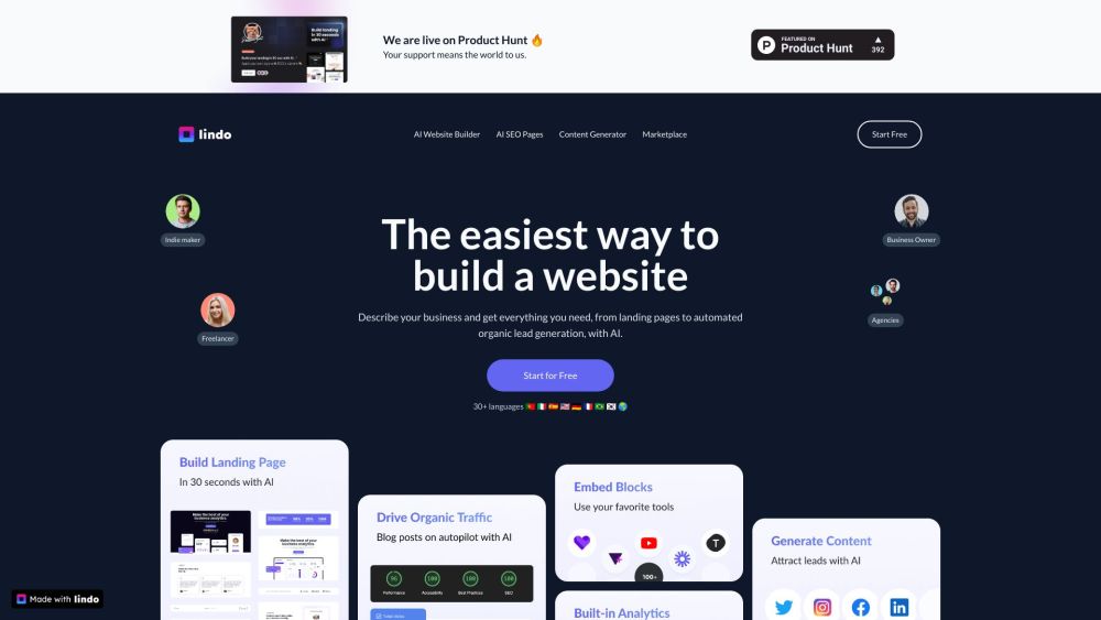 Lindo: AI Tool for No-Code Business Websites