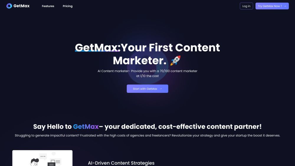 GetMax: AI-Powered Content Marketing for Startups: ai tool