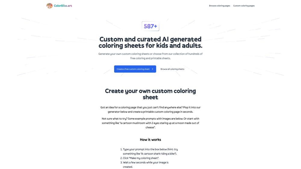 ColorBliss.art: AI Tool for Custom Coloring Sheets