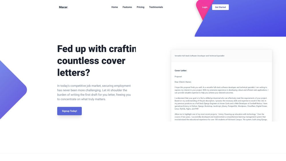 Macar AI: AI Tool for Streamlined Cover Letters