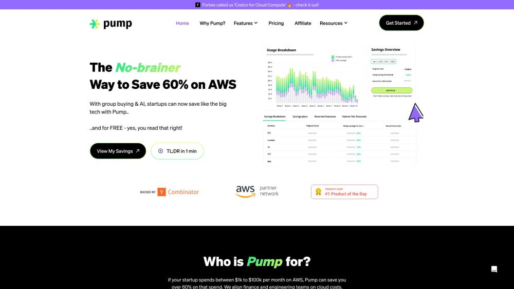 Pump: AI-powered solution saves 60% on AWS spend. AI tool for Pump.