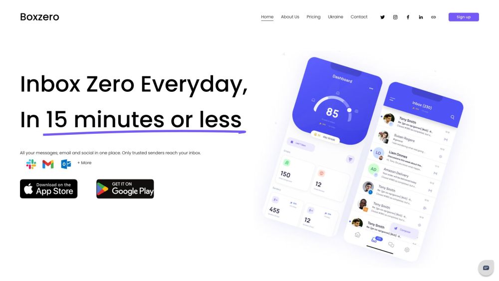 Boxzero: Ultimate Hub for Email & Social Services. Achieve Inbox Zero in 15 Mins with AI Tool.