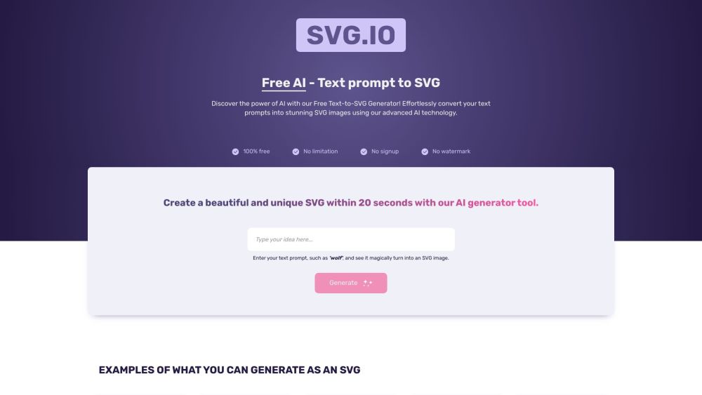 Free AI - Text prompt to SVG illustration: Free AI Tool for Stunning SVG Creations