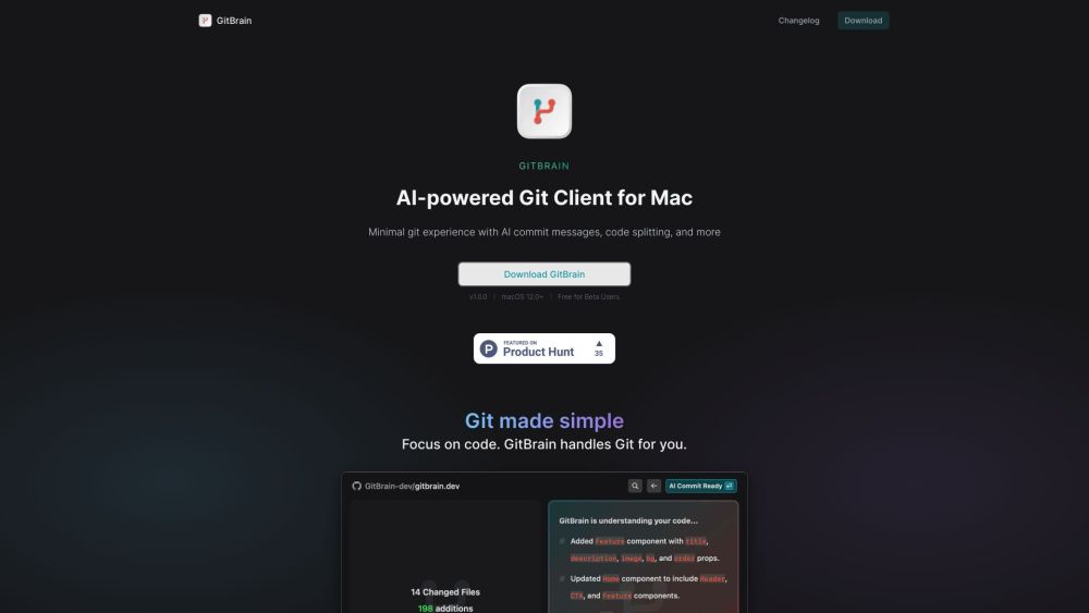 GitBrain: AI Git client for Mac. Simplifies workflow, maximizes coding productivity. Perfect AI tool for developers.