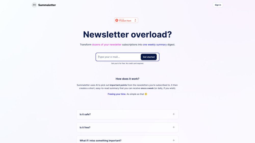Summaletter: Product Name ai tool Digest