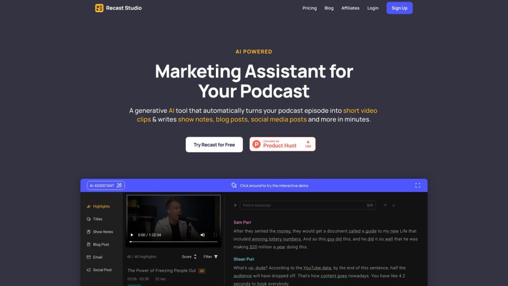 Recast Studio: AI Tool for Podcast Video Clips