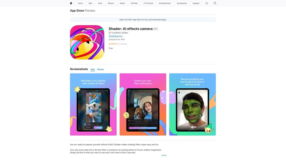 Shader: AI effects camera Website screenshot