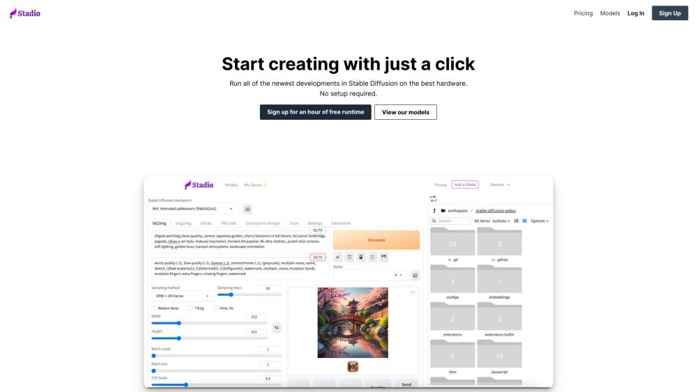 Stadio: AI Tool for Web UI, Managed Stable Diffusion