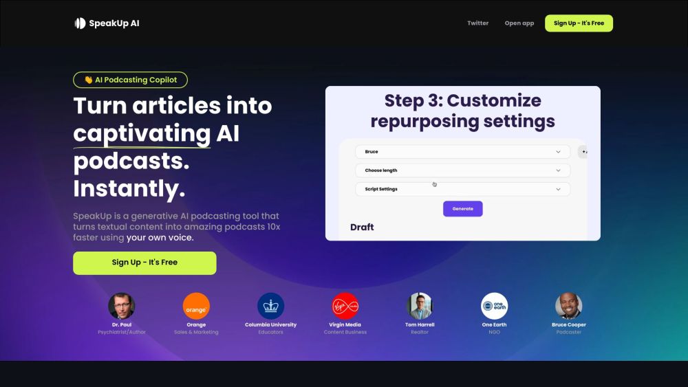 SpeakUp AI: AI Tool for Effortless Podcasting