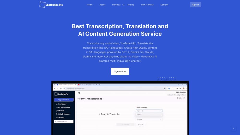 ChatScribe Pro: AI Tool for Transcription, Translation, and Content Generation