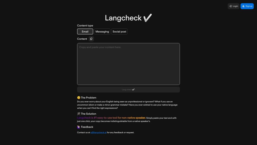 Langcheck Website screenshot