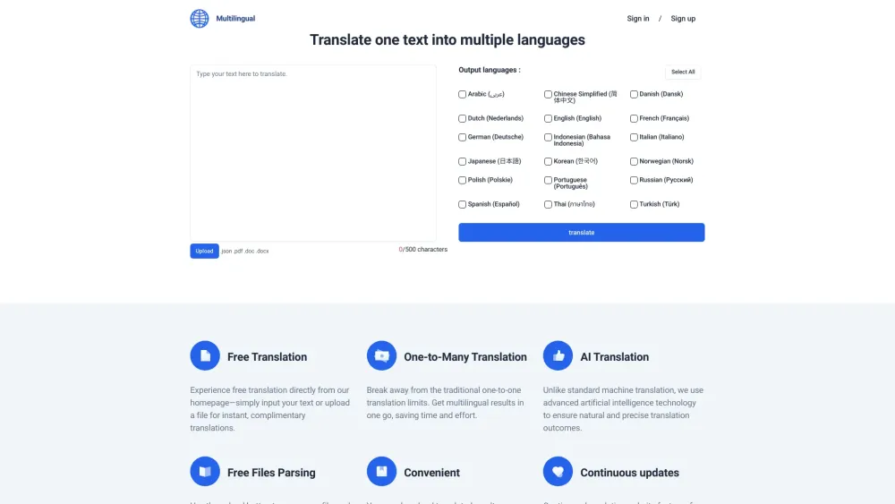 Multilingual.top: Free AI Tool for Translations