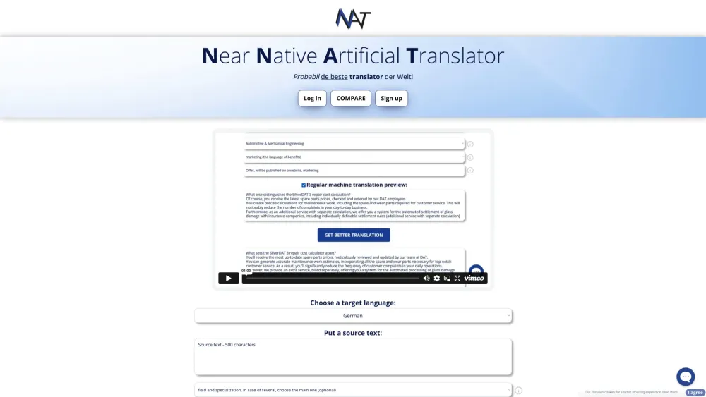 NNAT - Near Native Artificial Translator Website screenshot