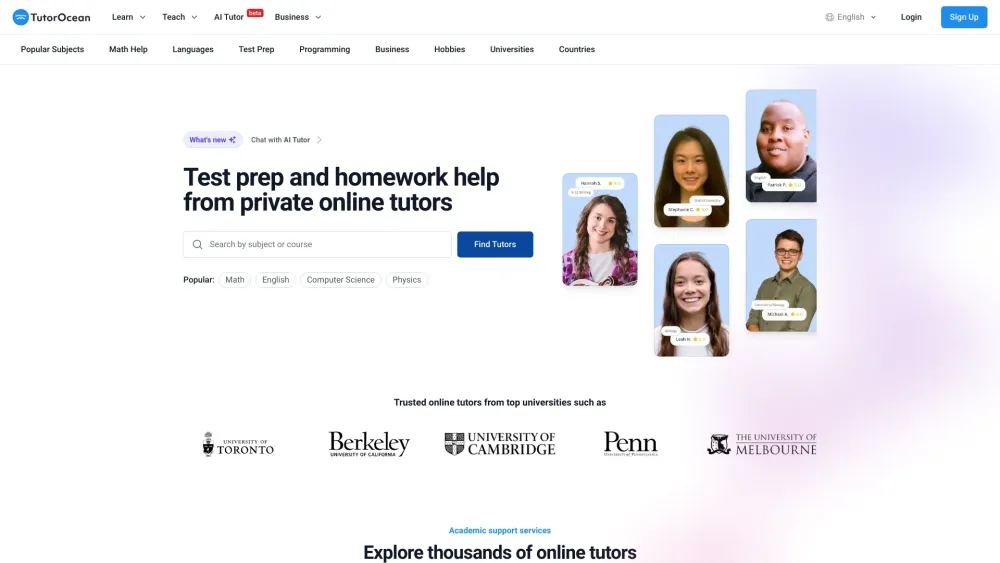 TutorOcean: Online Tutors, Homework Help & AI Tool