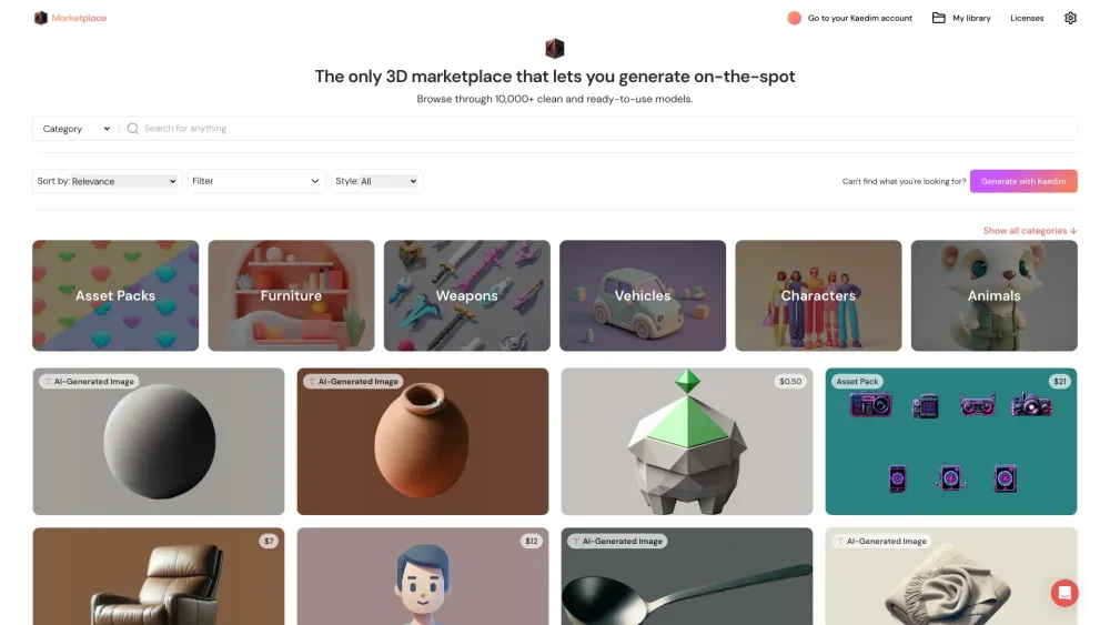 Kaedim 3D Marketplace: AI Tool for 10K+ Assets