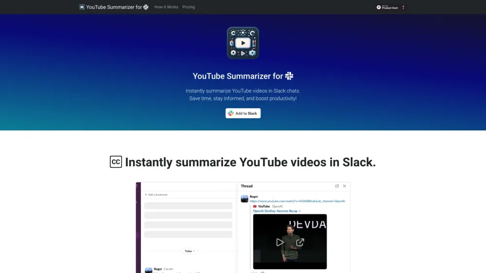 YouTube Summarizer for Slack: ai tool summaries