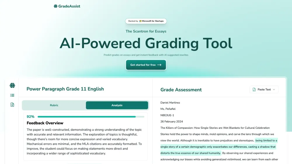 GradeAssist: AI Tool Analyzing Essays