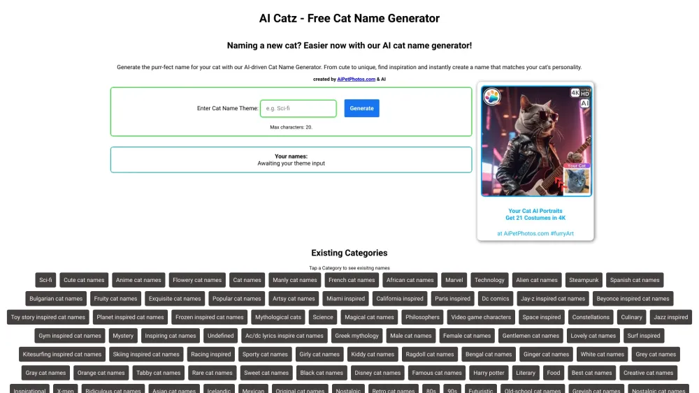 AI Catz: Free AI Tool for Purr-fect Cat Names