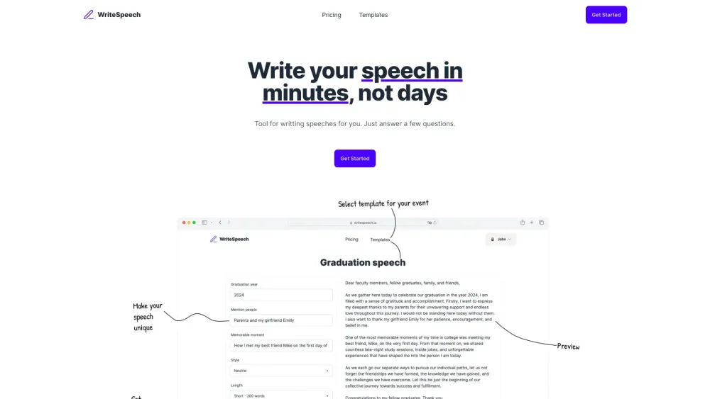 WriteSpeech: AI Tool for Personalized Speeches