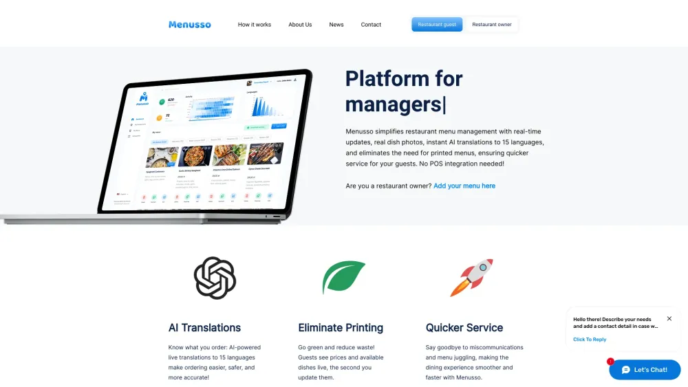 Menusso: AI Menu Management Platform